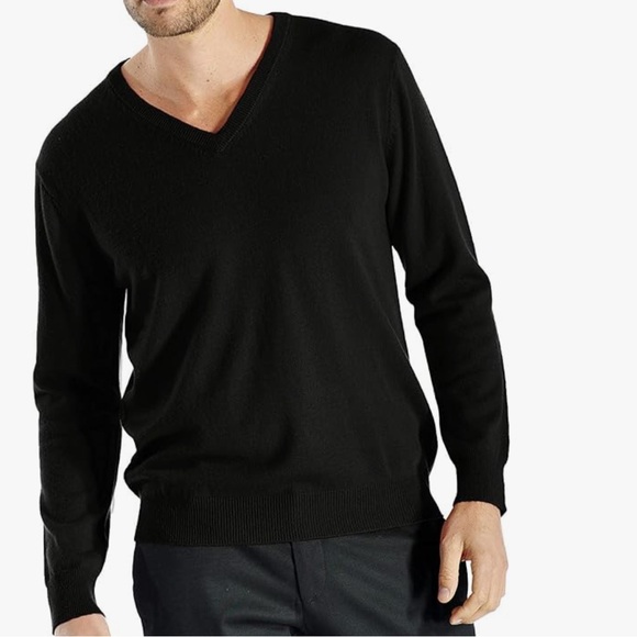 Cashmere Boutique: Men's 100% Pure Cashmere V-Neck Sweater (Black Size: Small)